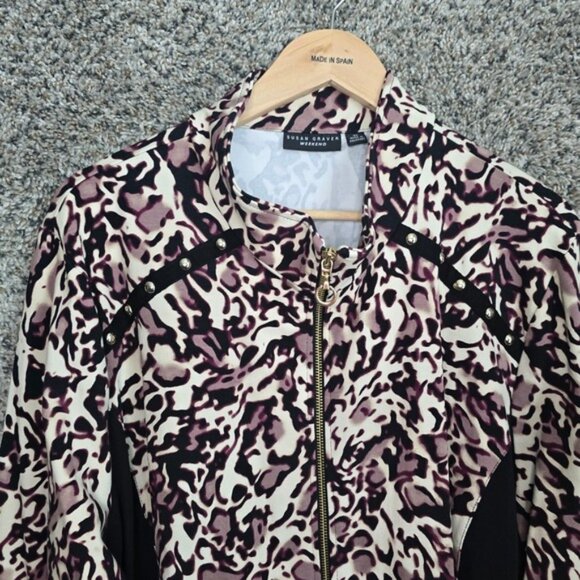 Susan Graver Jacket Womens Plus 3X Purple Animal Print Full Zip Weekend Ladies - Picture 4 of 7